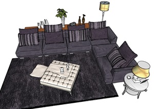 现代室内沙发组合SU(草图大师)模型