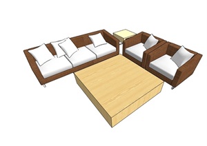 某现代完整的室内沙发组合SU(草图大师)模型
