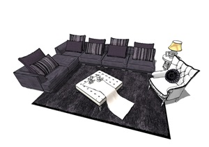 独特现代室内沙发组合SU(草图大师)模型
