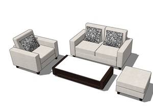 某现代整体室内沙发组合SU(草图大师)模型