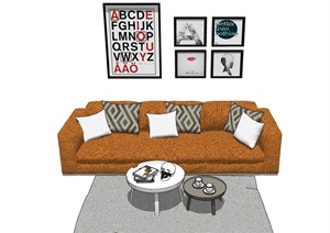 现代风格整体室内沙发组合SU(草图大师)模型
