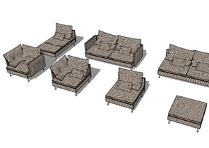 现代详细的整体室内沙发组合SU(草图大师)模型