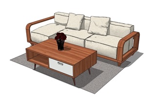 某独特详细的室内沙发茶几组合SU(草图大师)模型