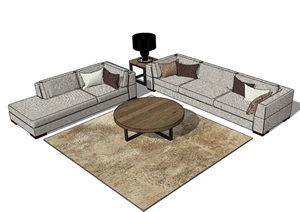 详细的整体室内沙发组合SU(草图大师)模型