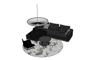 完整的独特室内沙发组合SU(草图大师)模型