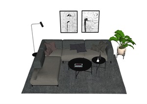 某现代风格客厅室内沙发组合SU(草图大师)模型