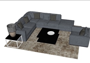 某现代风格整体详细的室内沙发组合SU(草图大师)模型