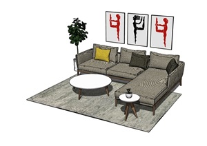 简约现代室内沙发组合SU(草图大师)模型