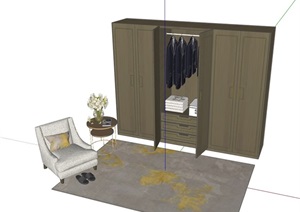 衣帽间衣柜、椅子组合设计SU(草图大师)模型