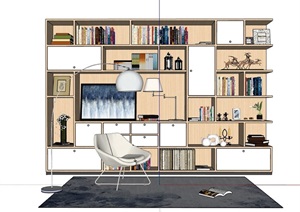 书房柜子及椅子组合素材SU(草图大师)模型
