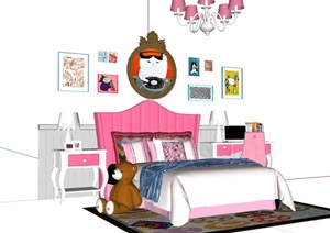儿童卧室床柜组合设计SU(草图大师)模型