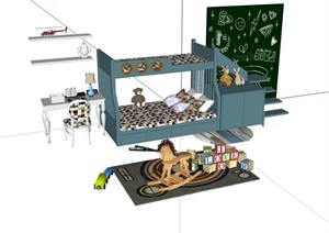 儿童卧室高地床设计SU(草图大师)模型