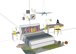 现代儿童卧室床、玩具、桌椅设计SU(草图大师)模型