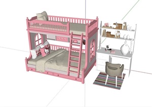 某现代风格卧室高低床设计SU(草图大师)模型