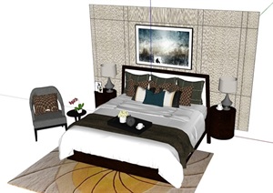 卧室床柜、灯饰、椅子家具SU(草图大师)模型