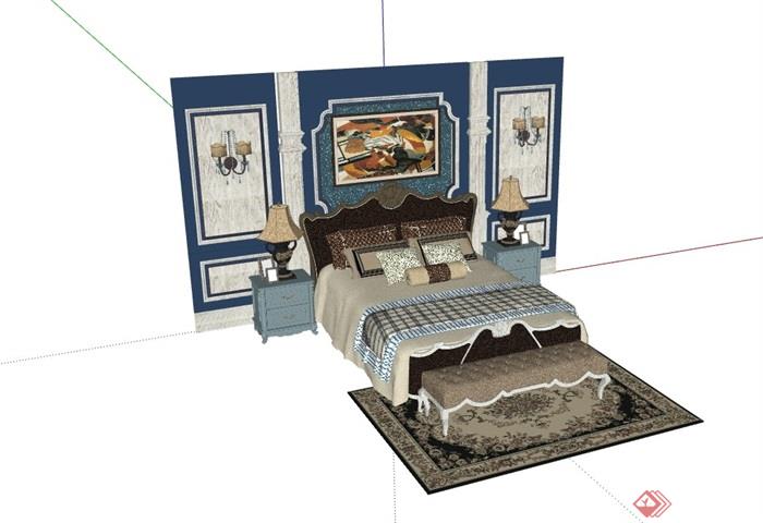 住宅室内卧室床家具su模型