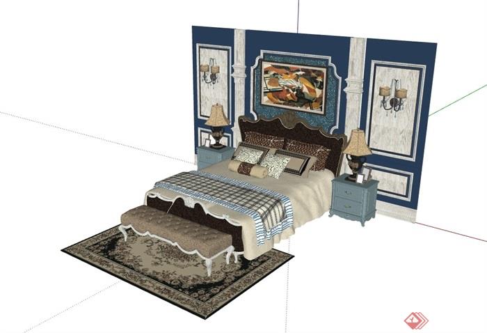 住宅室内卧室床家具su模型