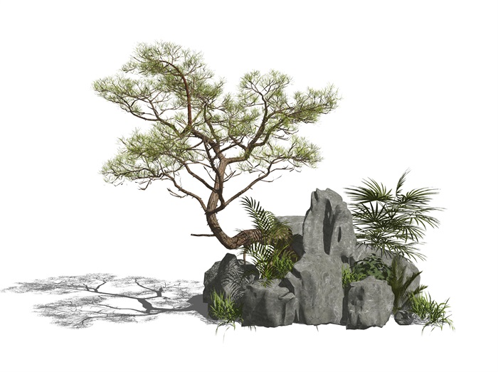 新中式假山石头 石头 假山叠石 景观小品su模型(3)