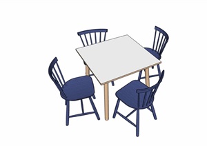 现代简约四人餐桌椅详细组合SU(草图大师)模型