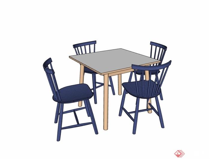 现代简约四人餐桌椅详细组合su模型