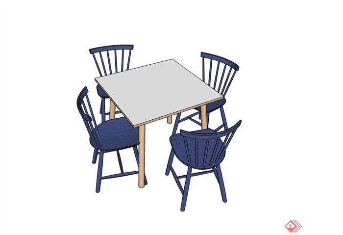 现代简约四人餐桌椅详细组合su模型