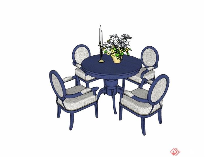某欧式风格私人餐桌椅详细组合su模型