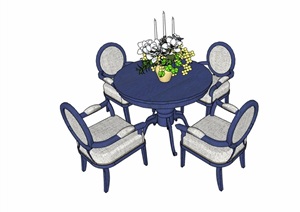 某欧式风格私人餐桌椅详细组合SU(草图大师)模型