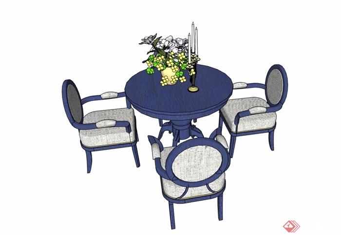 某欧式风格私人餐桌椅详细组合su模型