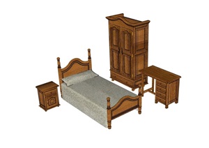 某欧式风格木质卧室床柜组合SU(草图大师)模型