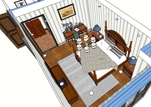 某简欧风格详细的室内卧室组合SU(草图大师)模型