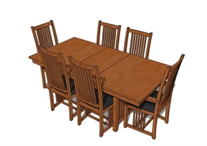某木质现代室内客厅餐桌椅SU(草图大师)模型