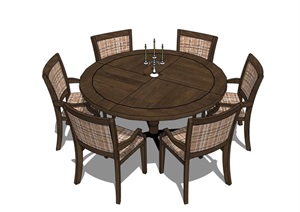 某独特详细的完整室内客厅餐桌椅SU(草图大师)模型