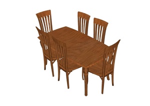 某详细的现代木质室内客厅餐桌椅SU(草图大师)模型