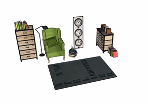 椅子柜子组合家具设计SU(草图大师)模型