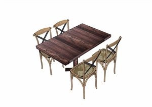 某现代风格详细桌椅组合家具设计SU(草图大师)模型