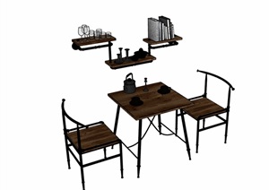 详细的现代桌椅组合家具设计SU(草图大师)模型