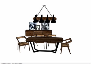 现代风格木质桌椅组合家具设计SU(草图大师)模型