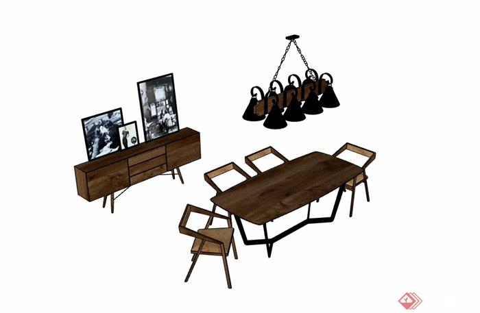 现代风格木质桌椅组合家具设计su模型