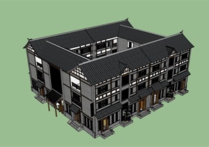 中式四合院完整详细的别墅建筑SU(草图大师)模型