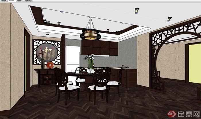 中式风格样板间客餐厅详细设计su模型