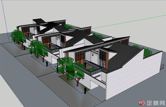 中式风格完整的小别墅设计su模型