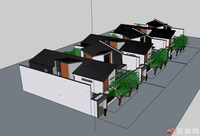 中式风格完整的小别墅设计su模型