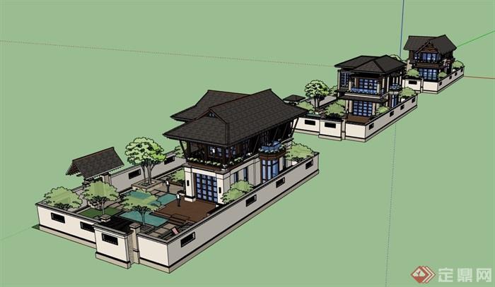 东南亚小别墅详细完整设计su模型