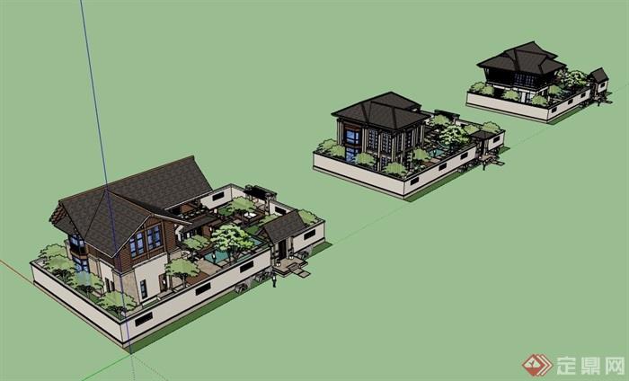 东南亚小别墅详细完整设计su模型