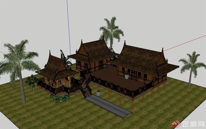 东南亚民居住宅楼设计su模型
