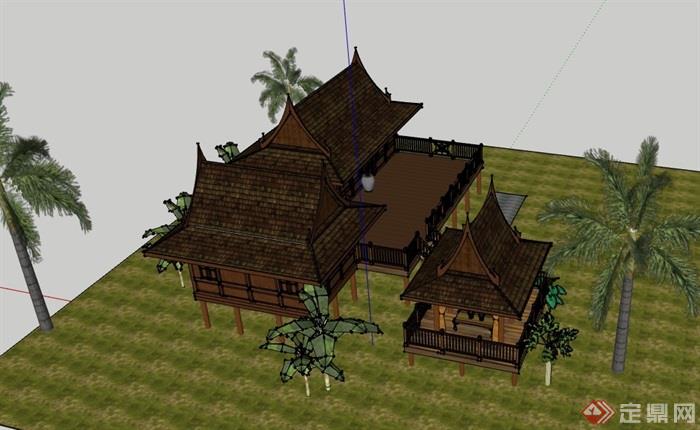 东南亚民居住宅楼设计su模型