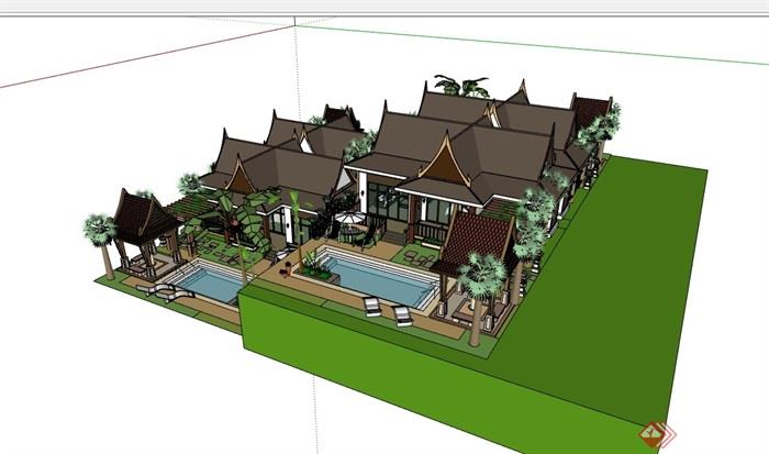 东南亚风格的度假别墅设计su模型