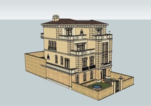 详细的西班牙叠拼单体别墅设计SU(草图大师)模型