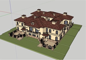 欧式风格详细的合院别墅详细设计SU(草图大师)模型
