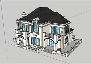 法式黑顶别墅独栋多层别墅建筑设计SU(草图大师)模型